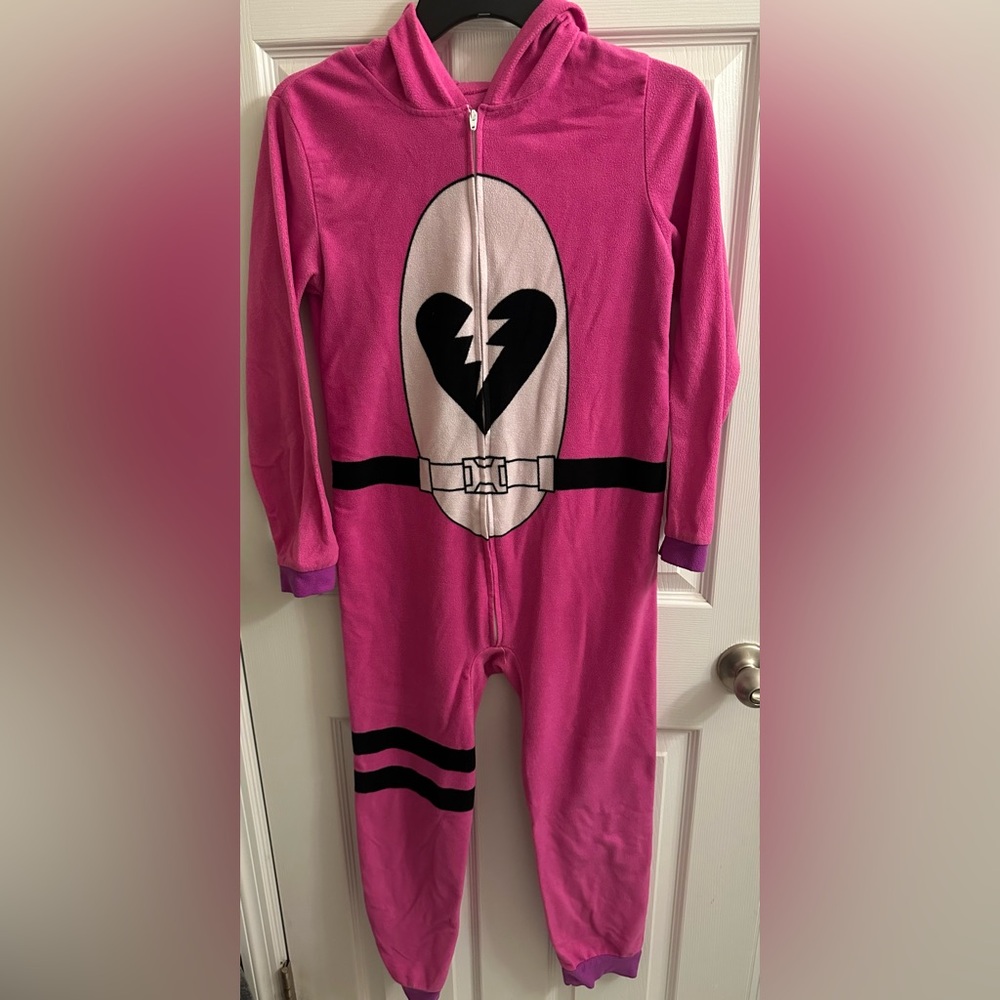 Fortnite Boys Girls Size 10/12 Pink Hooded Pajama With Heart & Lightning Bolt